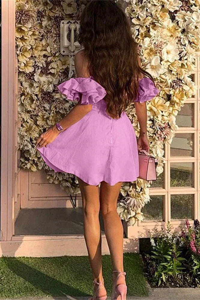 Glorol - Off-Shoulder Patchwork Slim Backless Mini Dress