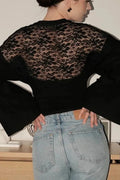 Glorol - Printed Backless Loose Patchwork Long Sleeve Top