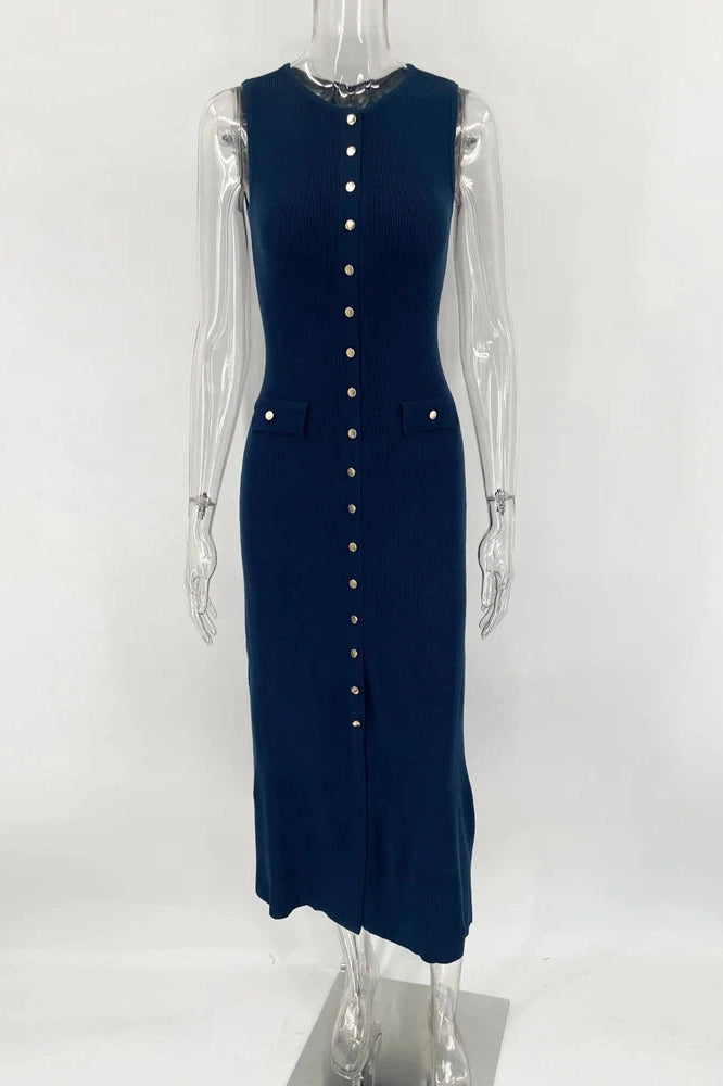 Glorol - High Waist Slim Sleeveless Maxi Dress