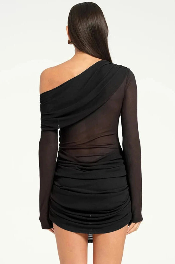 Glorol - One-Shoulder Sleeve Backless Mini Dress