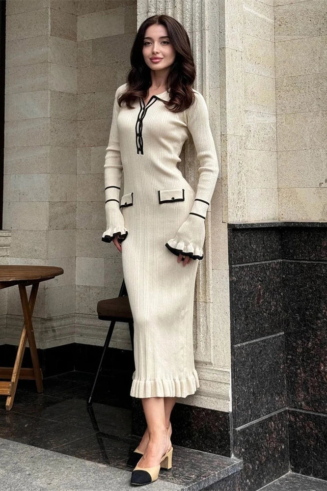 Glorol - Long Sleeve High Waist Midi Dress
