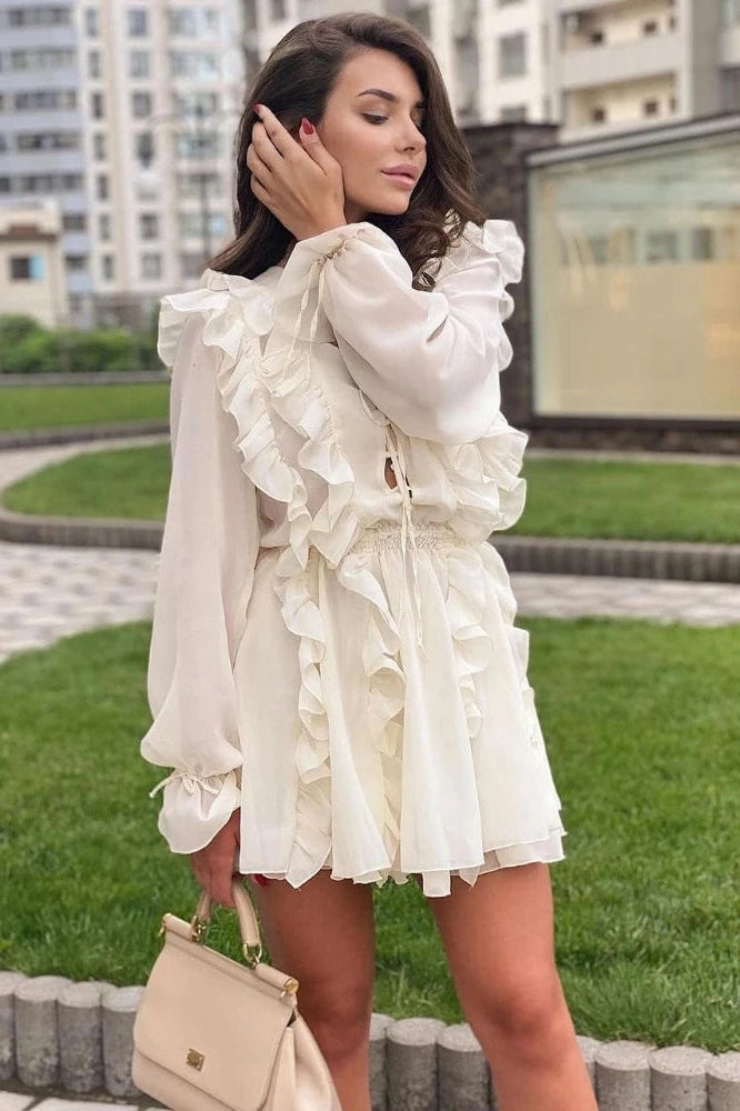 Glorol - Elegant Lace Deep V Neck Mini Dress