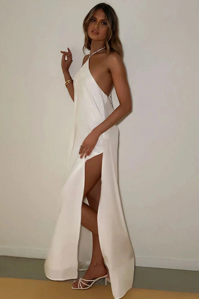 Glorol - Backless Off-Shoulder Sleeveless High Split Maxi Dress