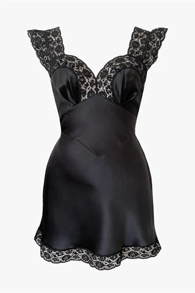 Glorol - Lace Printed Patchwork Slim Mini Dress
