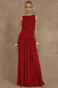 Glorol - Elegant Sleeveless Boat Neck Maxi Dress