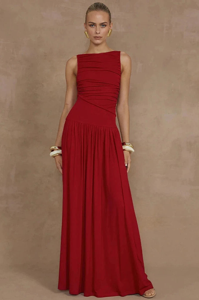 Glorol - Elegant Sleeveless Boat Neck Maxi Dress