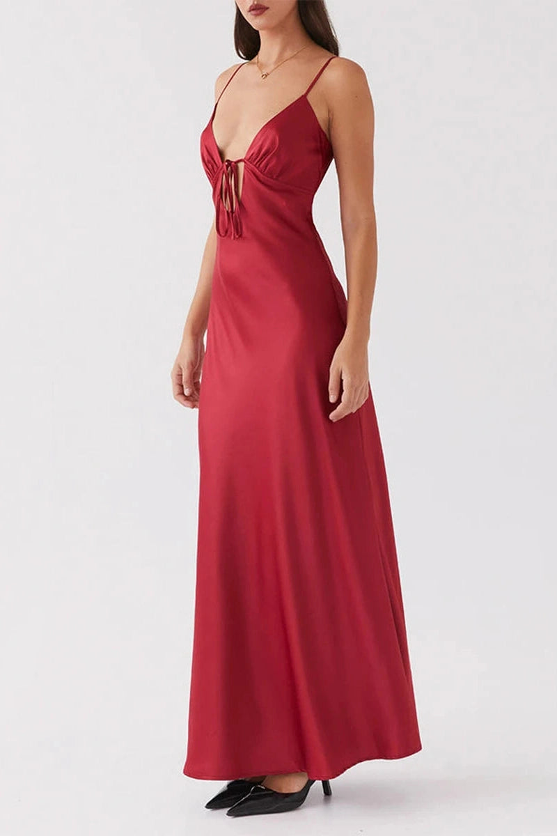 Glorol - Sleeveless Tie-Up Backless Maxi Dress