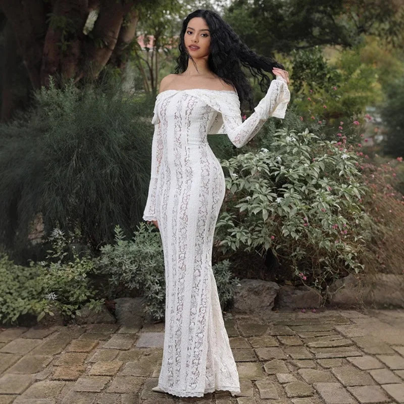 Glorol - Hollow Out Long Sleeve Bodycon Maxi Dress