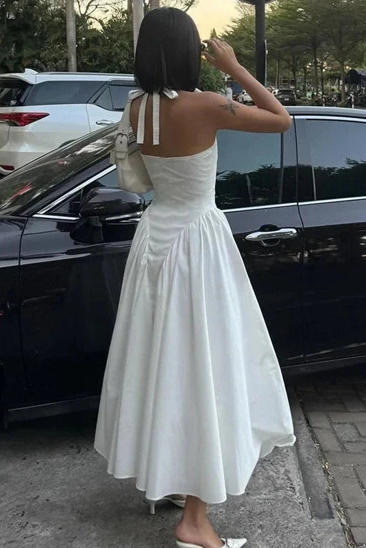 Glorol - Deep V Neck High Waist Backless Midi Dress