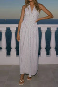 Glorol - Polka Dot Sleeveless Backless Maxi Dress