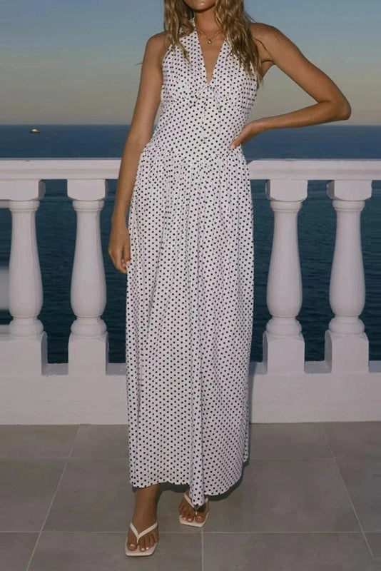 Glorol - Polka Dot Sleeveless Backless Maxi Dress