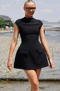 Glorol - Sleeveless High Waist Patchwork Mini Dress