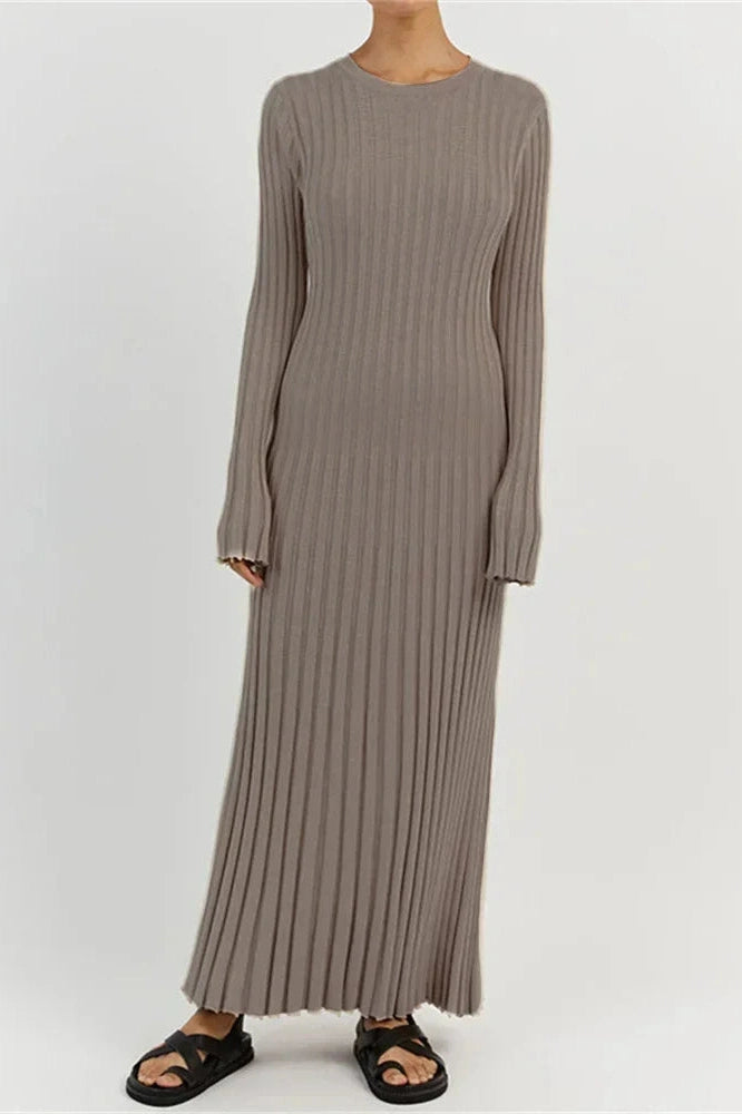 Glorol - Lace-Up High Waist Patchwork Long Sleeve Maxi Dress