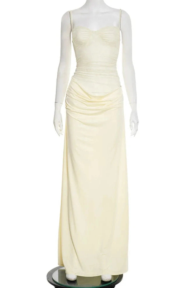 Glorol - Spaghetti Strap Backless Patchwork Sleeveless Bodycon Maxi Dress