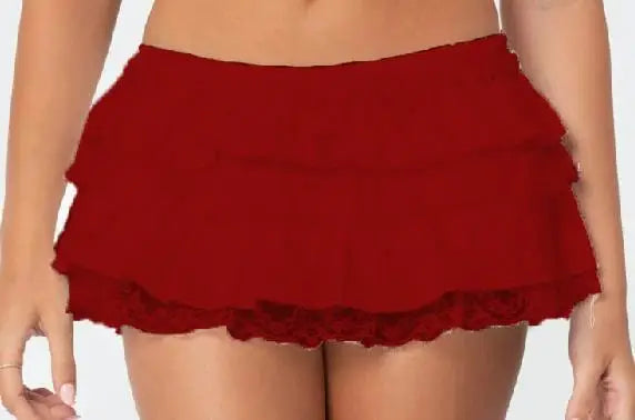 Glorol - Low Waist A-Line Layered Lace Skirt