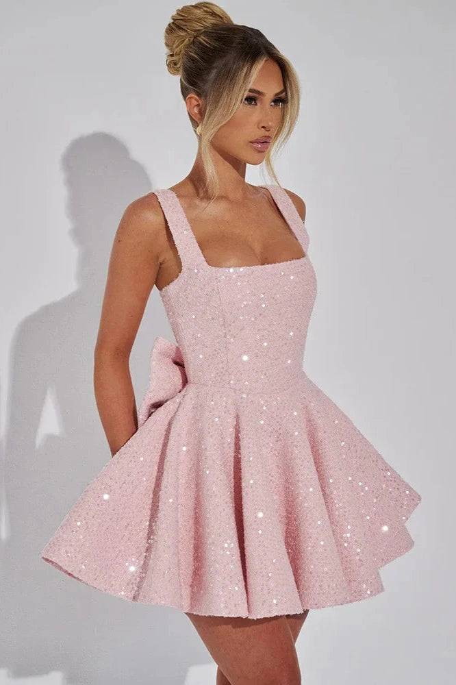 Glorol - Backless Square Collar Sleeveless High Waist Mini Dress