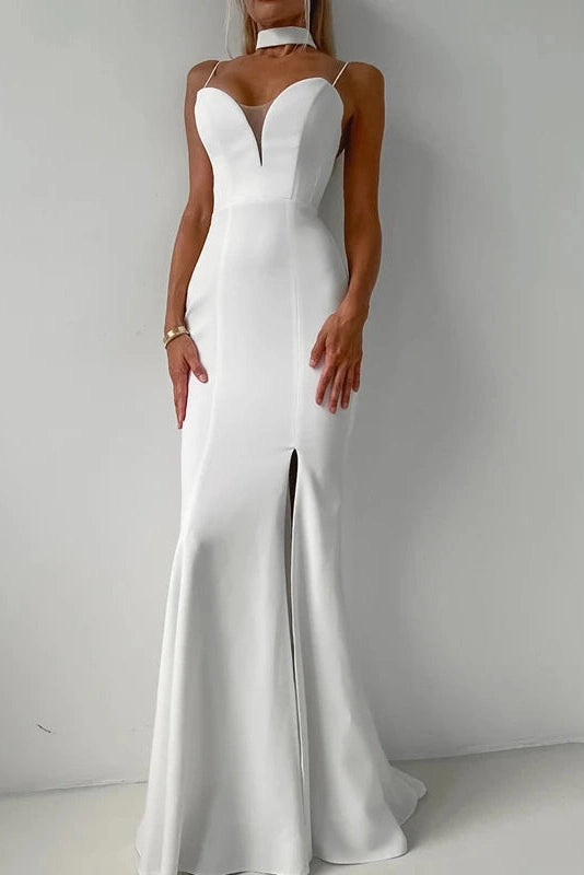 Glorol - Hollow Out V-Neck Pleated High Waist Slim Maxi Dress