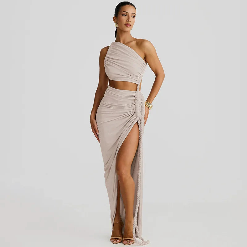 Glorol - One-Shoulder Strap Backless High Split Maxi Dress
