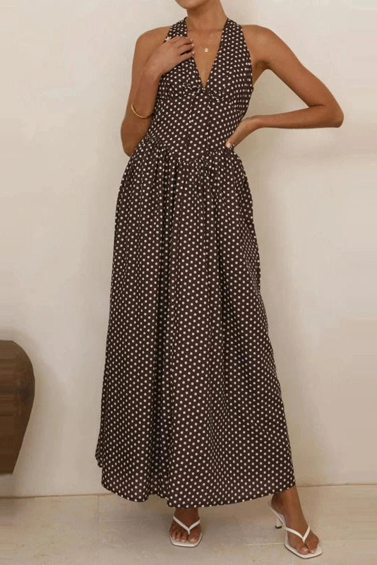 Glorol - Polka Dot Sleeveless Backless Maxi Dress