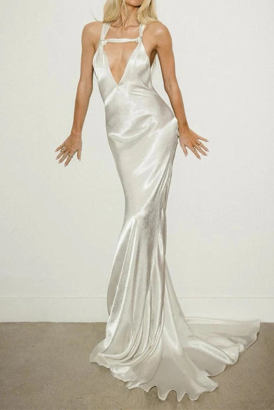 Glorol - Hollow Out V-Neck Sleeveless Slim Maxi Dress