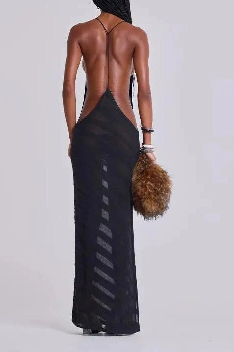 Glorol - Backless Spaghetti Strap See-Through Maxi Dress