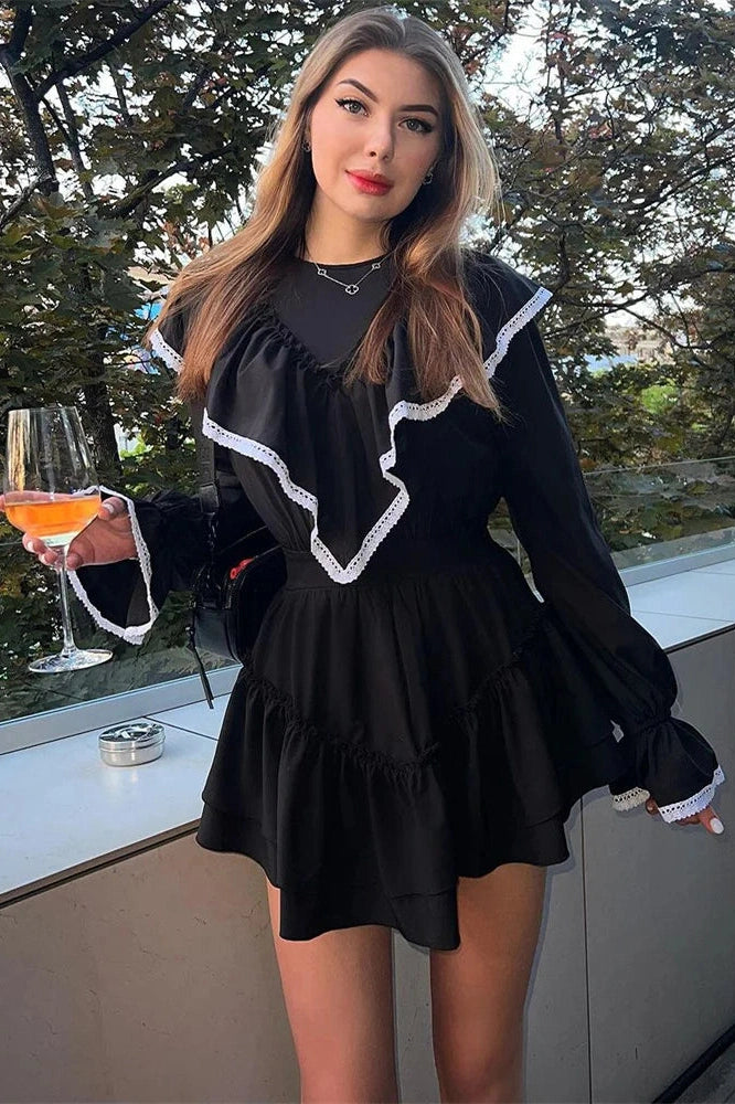 Glorol - Patchwork Slim Long Sleeve Mini Dress