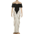 Glorol - Pleated Off Shoulder Split Bodycon Maxi Dress