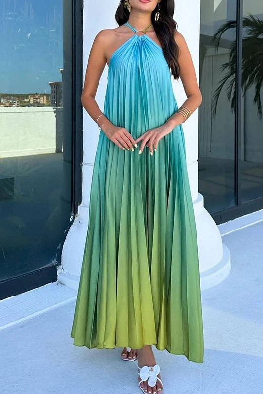 Glorol - Printed Pleated Off-Shoulder Sleeveless Maxi Dress