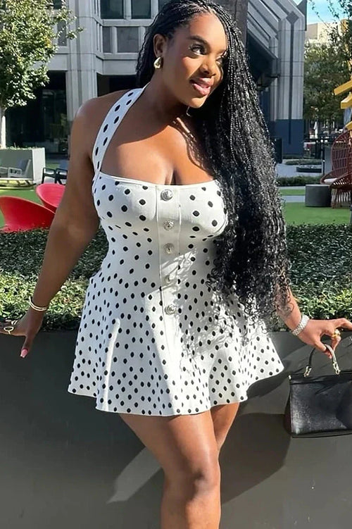 Backless Square Collar Sleeveless High Waist A-line Knit Mini Dress