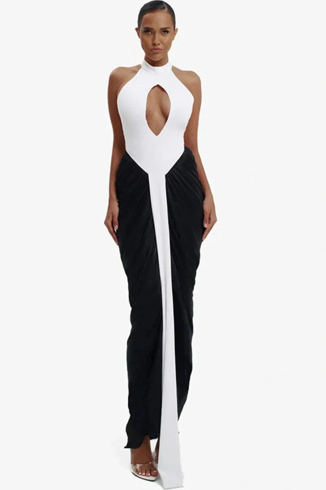 Glorol - Backless Patchwork Off-Shoulder Sleeveless Split Maxi Dress