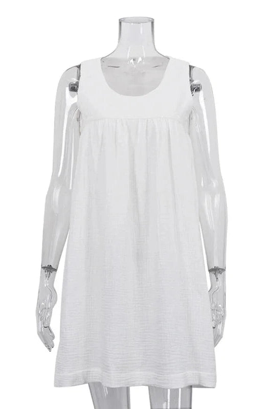 Glorol - Sleeveless High Waist Pleated Patchwork Mini Dress