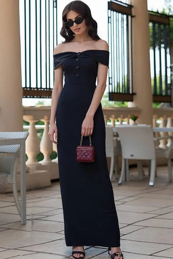 Glorol - Off-Shoulder Strapless Sleeveless Backless Bodycon Split Maxi Dress