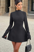 Long Sleeve O-Neck High Waist Backless A-line Mini Dress