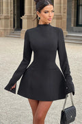 Glorol - Long Sleeve O-Neck High Waist Backless A-line Mini Dress