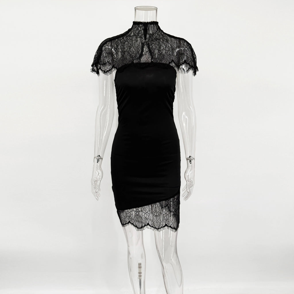 Glorol - Lace Patchwork Hollow Out See Through Strapless Mini Dress