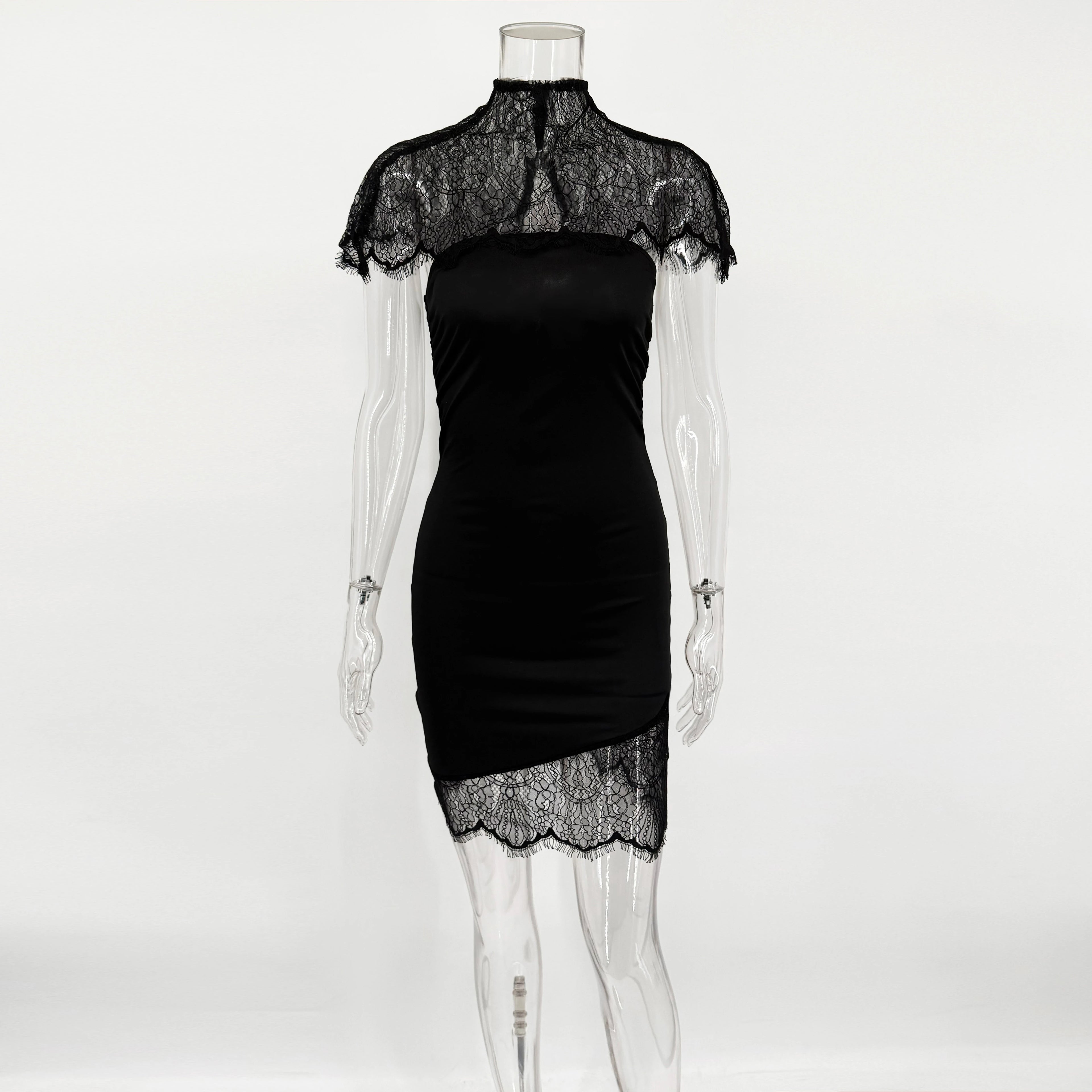 Glorol - Lace Patchwork Hollow Out See Through Strapless Mini Dress