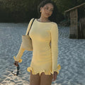 Glorol - Knitted O-Neck Long Sleeve Slim Mini Dress