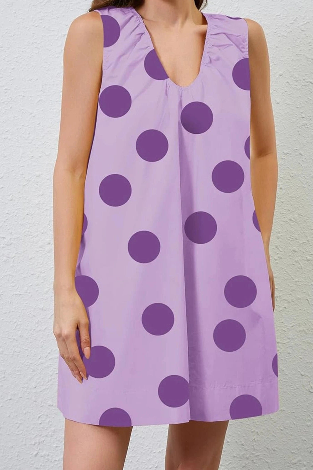 Glorol - Printed V Neck Sleeveless Loose Fit Mini Dress