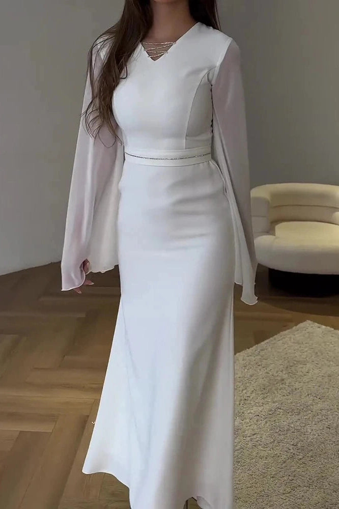 Glorol - Hollow Out V-Neck Flare Sleeve Maxi Dress