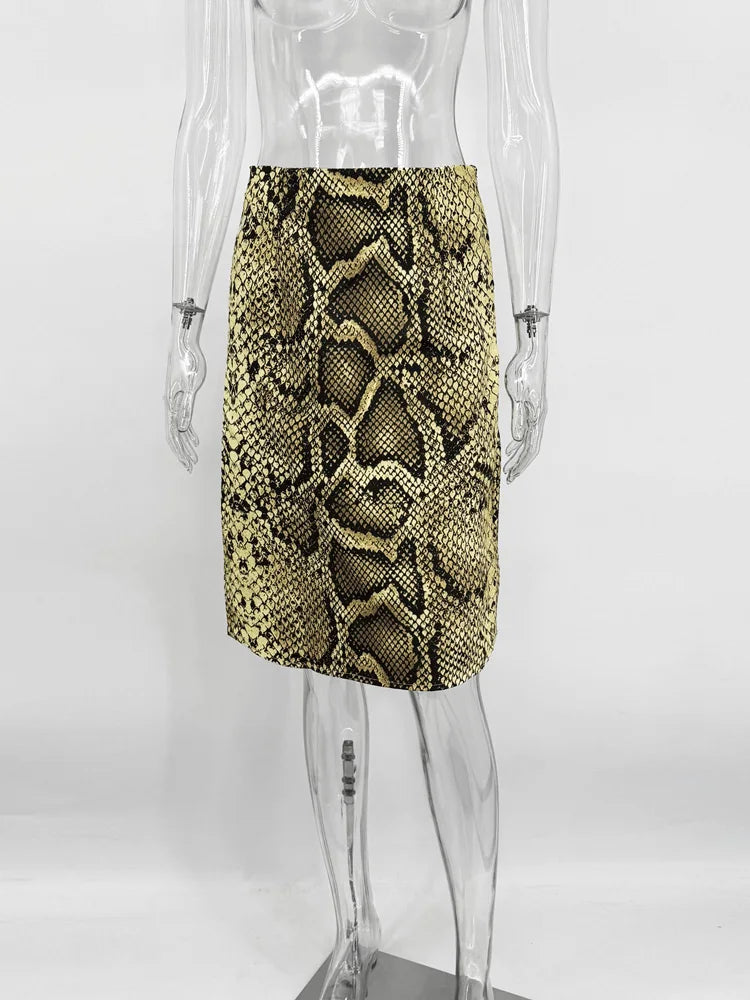 Glorol - High Waist Snakeskin Printed Patchwork Skirt