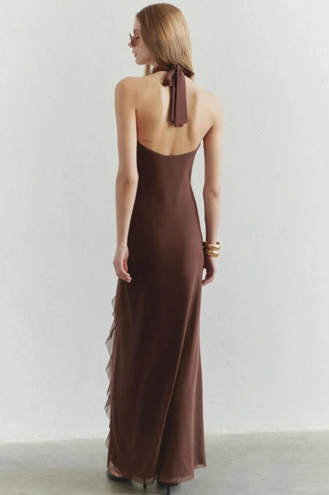 Glorol - Off-Shoulder V Neck Sleeveless Backless Bodycon Maxi Dress