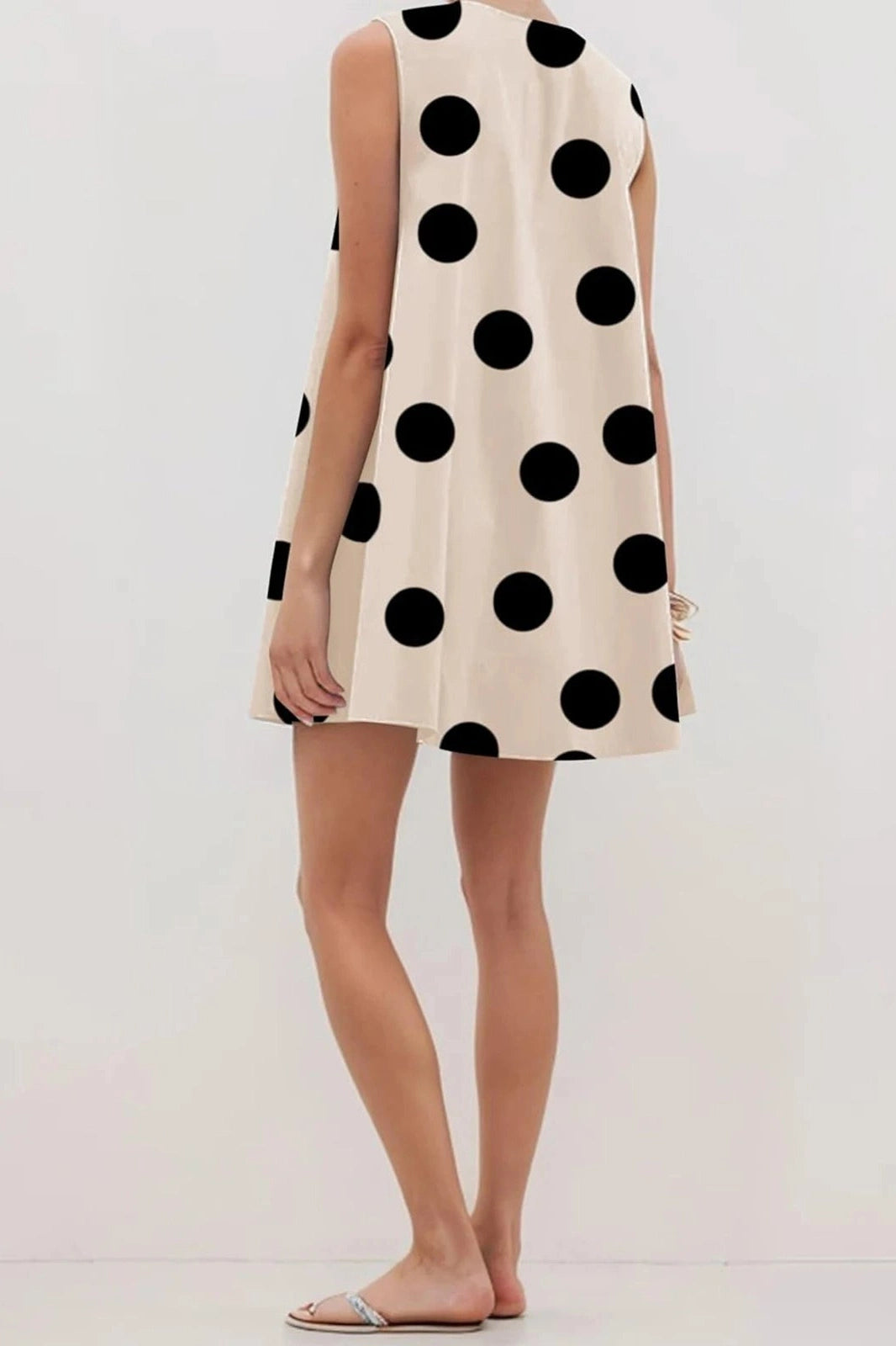 Glorol - Printed V Neck Sleeveless Loose Fit Mini Dress