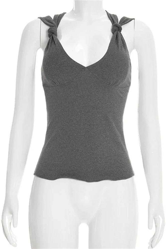 Glorol - Backless Lace-Up V-Neck Sleeveless Top