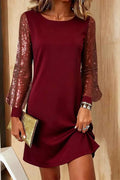 Glorol - Long Sleeve O-Neck High Waist A-Line Mini Dress