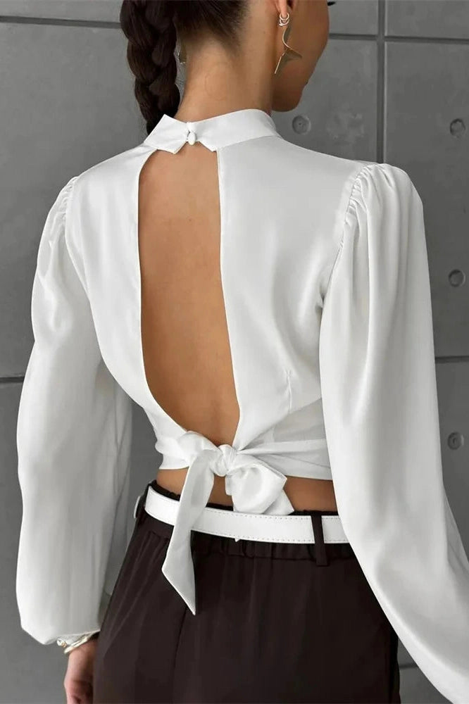 Glorol - Backless Long Sleeve Patchwork Top