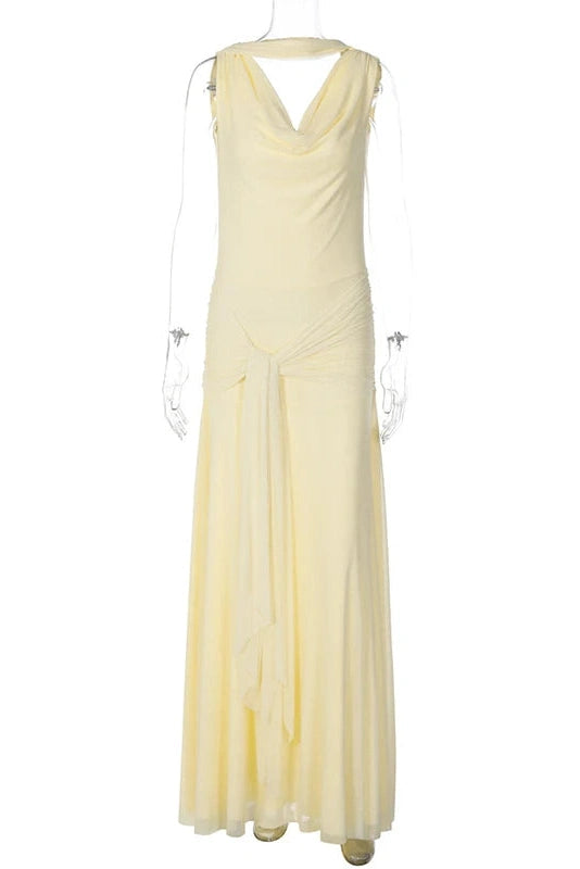 Glorol - Elegant Backless Slim V-Neck Irregular Maxi Dress