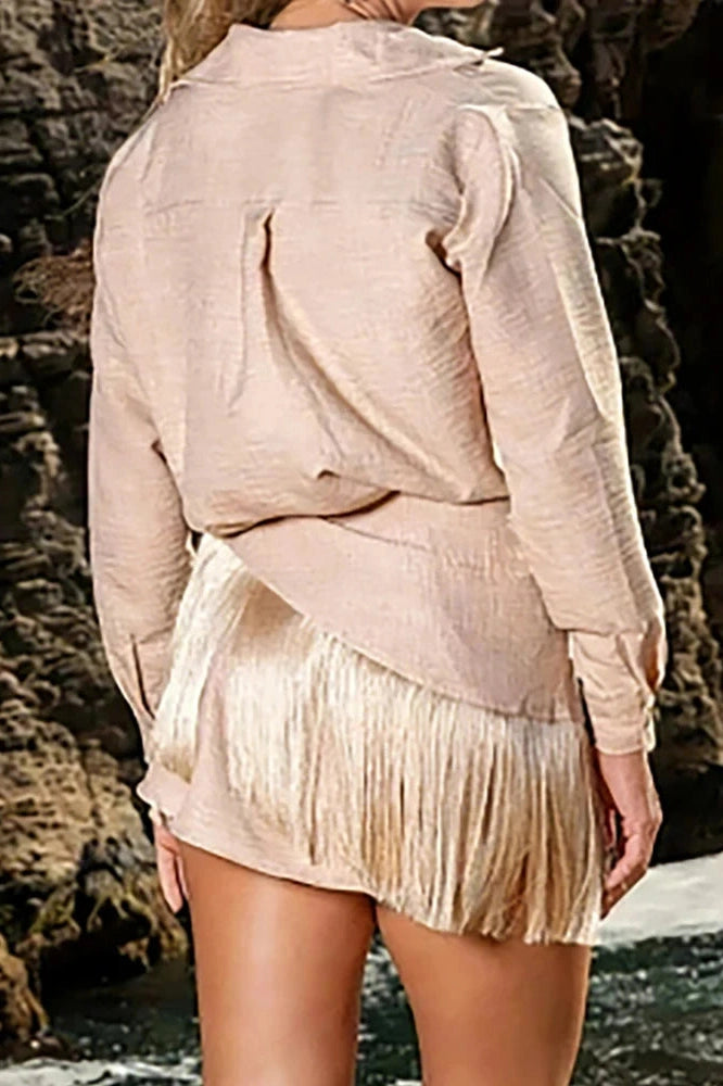 Glorol - Elegant Single Breasted Long Sleeve Mini Dress