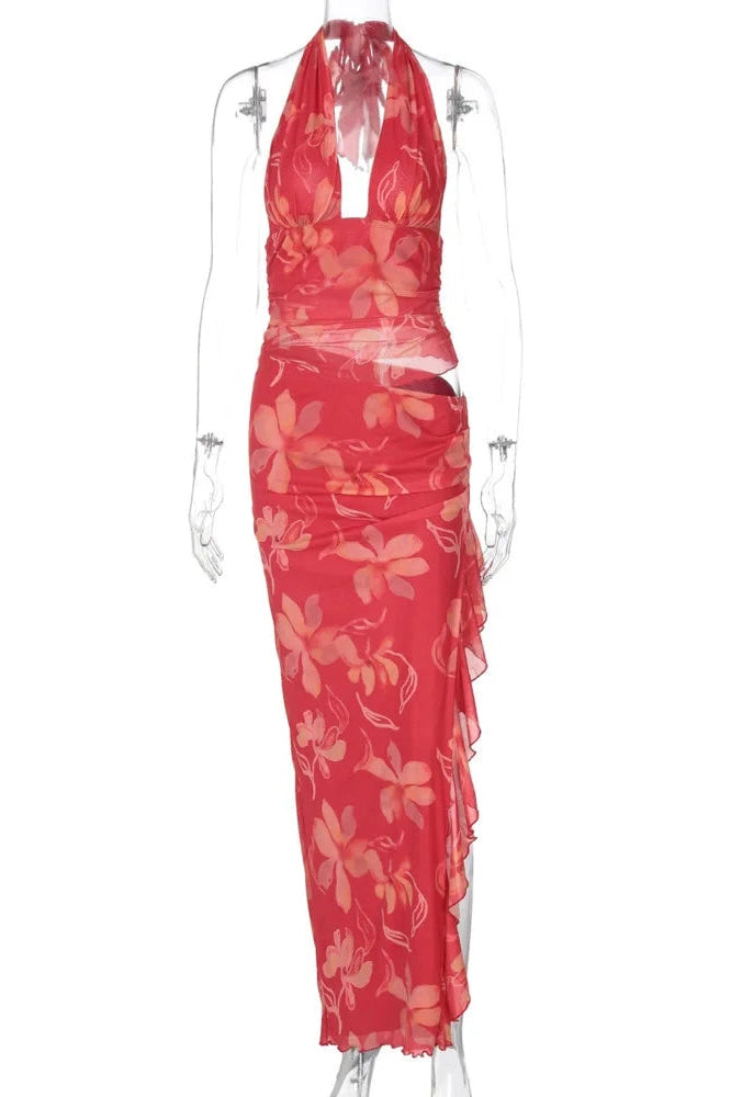 Glorol - Deep V Neck Sleeveless Backless Bodycon Maxi Dress