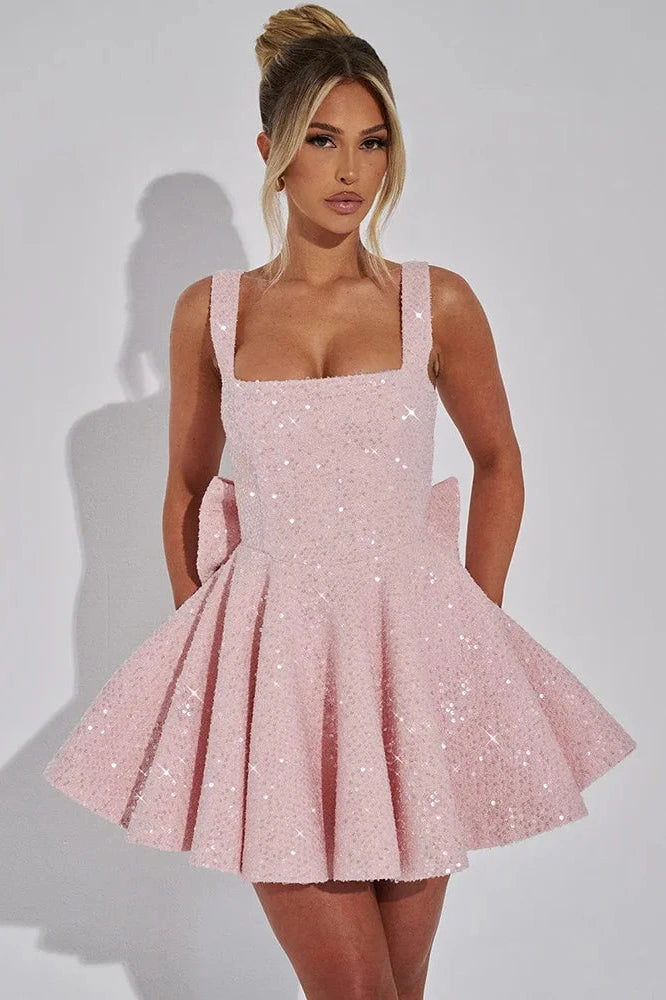 Glorol - Backless Square Collar Sleeveless High Waist Mini Dress