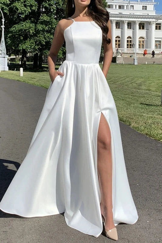 Glorol - Sleeveless Slim High Waist Pleat Square Collar Maxi Dress
